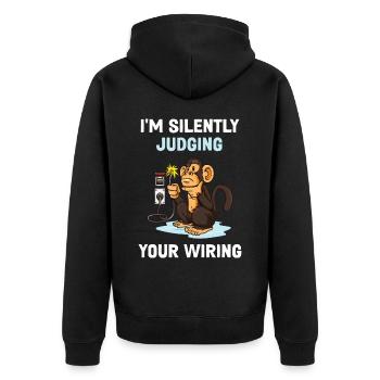 Judging Your Wiring Elektriker Geschenk - Unisex Premium Bio Zip Hoodie - Schwarz - Hinten - Nico (187cm)
