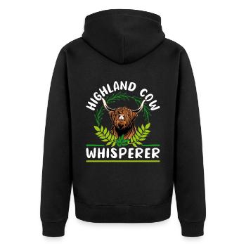 Scottish Highland Cattle Cow - Unisex Premium Bio Zip Hoodie - Schwarz - Hinten - Nico (187cm)
