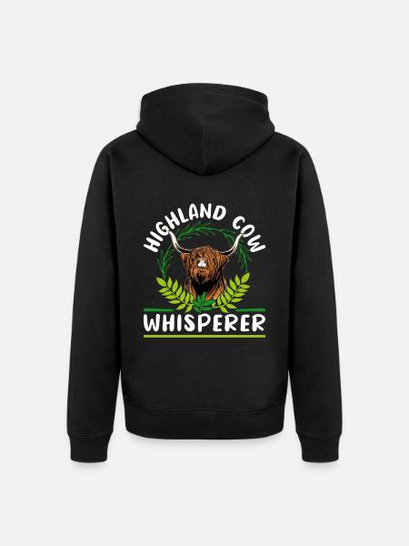 Scottish Highland Cattle Cow - Unisex Premium Organic Zip Hoodie - black