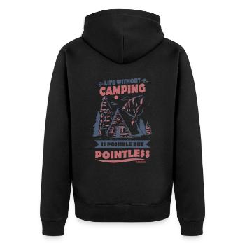 Camping - Unisex Premium Bio Zip Hoodie - Schwarz - Hinten - Nico (187cm)