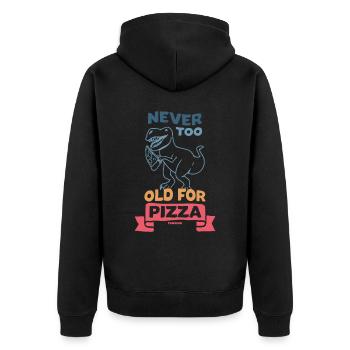 Never Too Old For Pizza Dino T-Rex - Unisex Premium Bio Zip Hoodie - Schwarz - Hinten - Nico (187cm)
