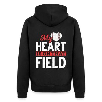 Kids Baseball Softball Mama Baseball Heart - Unisex Premium Organic Zip Hoodie - black - Back - Nico (187cm)