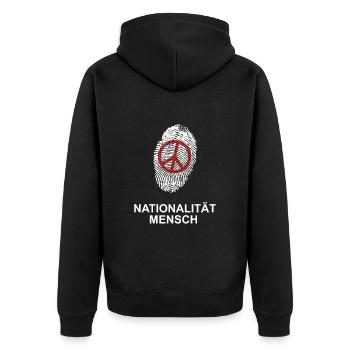 Nationalität Mensch - Unisex Premium Bio Zip Hoodie - Schwarz - Hinten - Nico (187cm)