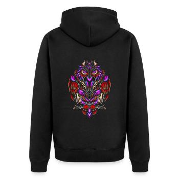 Eule Retro - Unisex Premium Bio Zip Hoodie - Schwarz - Hinten - Nico (187cm)