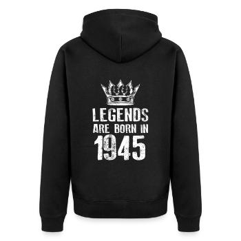 1945 legends born in - Unisex Premium Bio Zip Hoodie - Schwarz - Hinten - Nico (187cm)