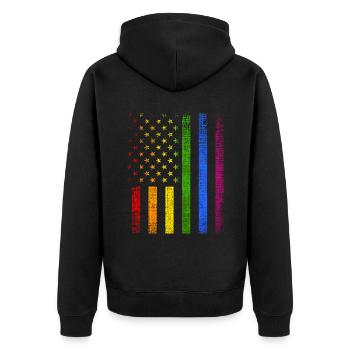 Bunte amerikanische Flagge LGBTQ Stolz - Unisex Premium Bio Zip Hoodie - Schwarz - Hinten - Nico (187cm)