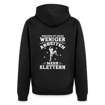 Weniger Arbeiten Mehr Klettern Climbing - Unisex Premium Bio Zip Hoodie - Schwarz - Hinten - Nico (187cm)