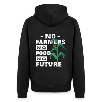 No Farmers No Food No Future Shirt Hoodie Sticker - Unisex Premium Bio Zip Hoodie - Schwarz - Hinten - Nico (187cm)