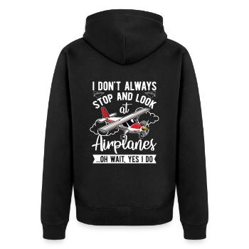 Ich Halte Nicht Immer An Und Schaue Pilot - Unisex Premium Bio Zip Hoodie - Schwarz - Hinten - Nico (187cm)