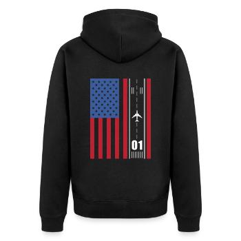 Patriotisches Flugzeug American Pilot Airplane - Unisex Premium Bio Zip Hoodie - Schwarz - Hinten - Nico (187cm)