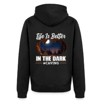 Life Is Better In the Dark - Caving - Unisex Premium Organic Zip Hoodie - black - Back - Nico (187cm)