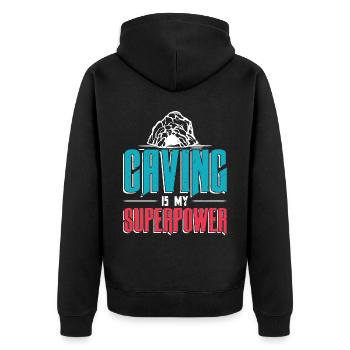 Caving is my superpower - Unisex Premium Organic Zip Hoodie - black - Back - Nico (187cm)