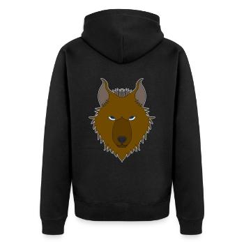 Wolfskopf wildes Tier Motiv Wolfsmotiv Aufdruck - Unisex Premium Bio Zip Hoodie - Schwarz - Hinten - Nico (187cm)