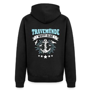 Urlaub Travemünde Ostsee - Unisex Premium Bio Zip Hoodie - Schwarz - Hinten - Nico (187cm)