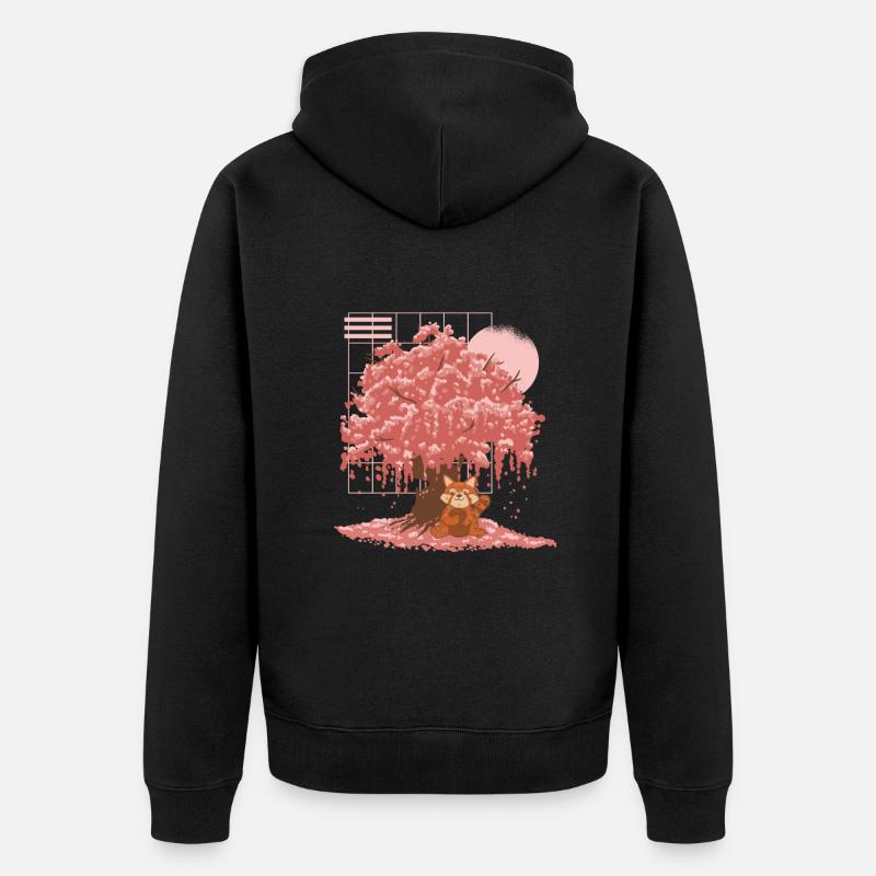 Panda roux Cerisier japonais en fleurs - Veste à capuche bio Premium Unisexe - noir