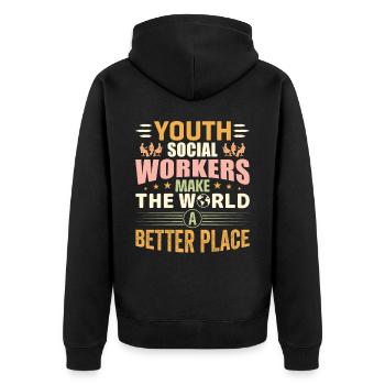 Social Workers Make The World Better - Unisex Premium Organic Zip Hoodie - black - Back - Nico (187cm)