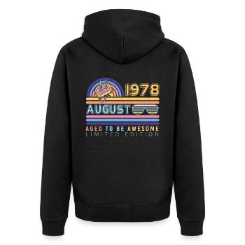 Baujahr 1978 Im August - Unisex Premium Bio Zip Hoodie - Schwarz - Hinten - Nico (187cm)