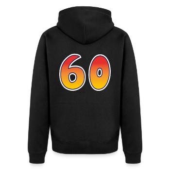 Number 60 Red - Orange Design - Unisex Premium Organic Zip Hoodie - black - Back - Nico (187cm)