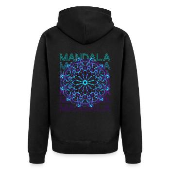 Mandala Heilige Geometrie Prana Retro - Unisex Premium Bio Zip Hoodie - Schwarz - Hinten - Nico (187cm)