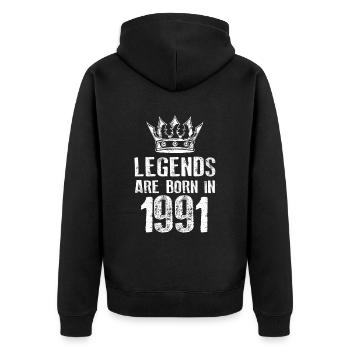 1991 legends born in - Unisex Premium Bio Zip Hoodie - Schwarz - Hinten - Nico (187cm)