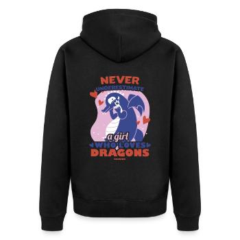 Never Underestimate A Girl Who Loves Dragons - Unisex Premium Bio Zip Hoodie - Schwarz - Hinten - Nico (187cm)