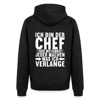 Abteilungsleiter Chef - Unisex Premium Bio Zip Hoodie - Schwarz - Hinten - Nico (187cm)