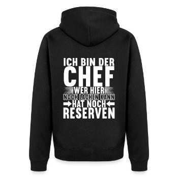 Abteilungsleiter Chef - Unisex Premium Bio Zip Hoodie - Schwarz - Hinten - Nico (187cm)