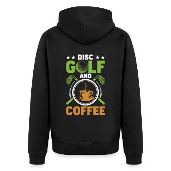 Disc Golf Und Kaffee Sportliebhaber - Unisex Premium Bio Zip Hoodie - Schwarz - Hinten - Nico (187cm)