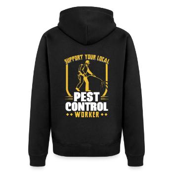 Unterstützen Sie Ihren Lokalen Schädlingsbekämpfer - Unisex Premium Bio Zip Hoodie - Schwarz - Hinten - Nico (187cm)