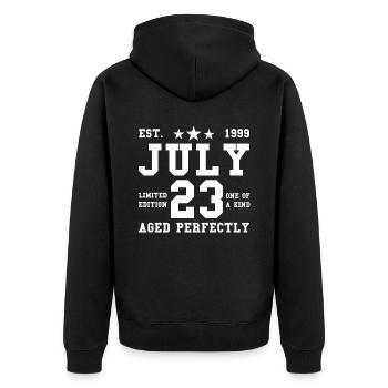 23ème anniversaire Juillet Né en 1999 Idée cadeau - Veste à capuche bio Premium Unisexe - noir - Dos - Nico (187cm)