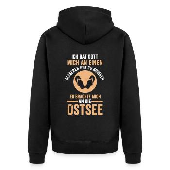 Gott brachte mich an die Ostsee - Unisex Premium Bio Zip Hoodie - Schwarz - Hinten - Nico (187cm)