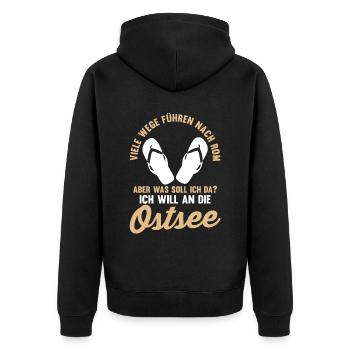 Ich will an die Ostsee - Unisex Premium Bio Zip Hoodie - Schwarz - Hinten - Nico (187cm)