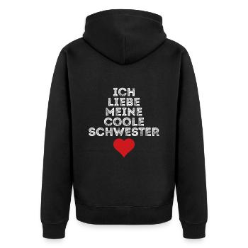 Ich liebe meine coole Schwester - Unisex Premium Bio Zip Hoodie - Schwarz - Hinten - Nico (187cm)