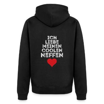Ich liebe meinen coolen Neffen - Unisex Premium Bio Zip Hoodie - Schwarz - Hinten - Nico (187cm)