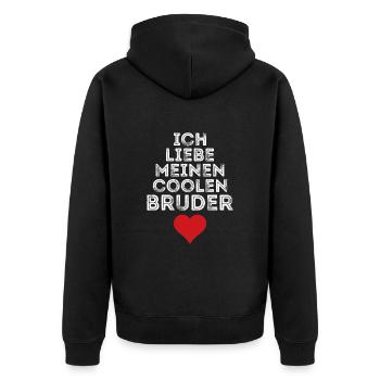 Ich liebe meinen coolen Bruder - Unisex Premium Bio Zip Hoodie - Schwarz - Hinten - Nico (187cm)
