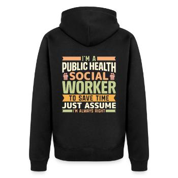 Je suis un travailleur social en santé publique - Veste à capuche bio Premium Unisexe - noir - Dos - Nico (187cm)