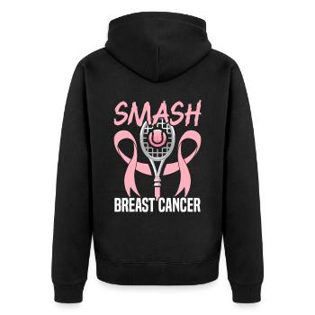 Smash Breast Cancer Badminton Breast Cancer - Unisex Premium Organic Zip Hoodie - black - Back - Nico (187cm)