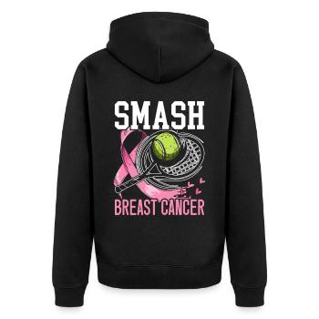 Smash Breast Cancer Badminton Breast Cancer - Unisex Premium Organic Zip Hoodie - black - Back - Nico (187cm)