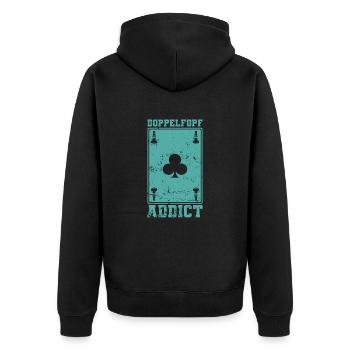 Double Head Addict Card Game Hobby Points - Unisex Premium Organic Zip Hoodie - black - Back - Nico (187cm)