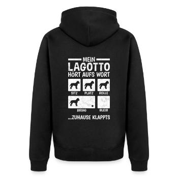 Lagotto Romagnolo Hundetricks Wasserhund - Unisex Premium Bio Zip Hoodie - Schwarz - Hinten - Nico (187cm)