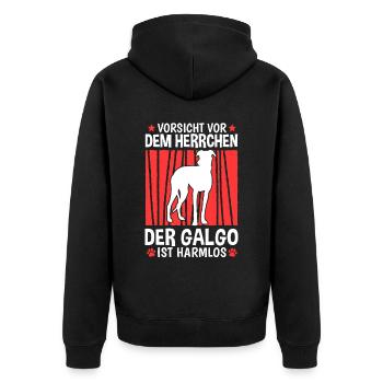 Vorsicht vor dem Galgo Espanol Herrchen - Unisex Premium Bio Zip Hoodie - Schwarz - Hinten - Nico (187cm)