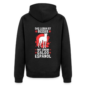Das Leben ist besser mit einem Galgo Espanol - Unisex Premium Bio Zip Hoodie - Schwarz - Hinten - Nico (187cm)
