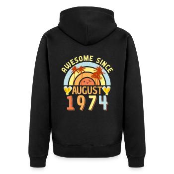August 1974 retro - Unisex Premium Organic Zip Hoodie - black - Back - Nico (187cm)