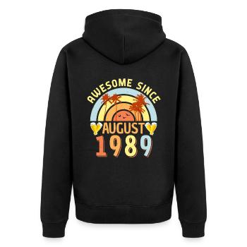 1989 Im August Geboren - Unisex Premium Bio Zip Hoodie - Schwarz - Hinten - Nico (187cm)