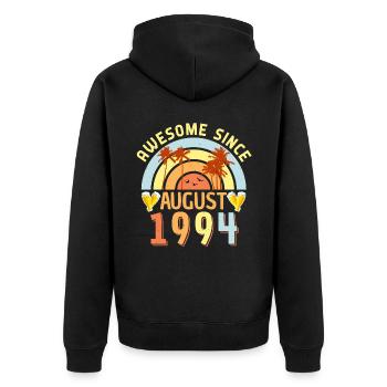 Baujahr 1994 Im August - Unisex Premium Bio Zip Hoodie - Schwarz - Hinten - Nico (187cm)