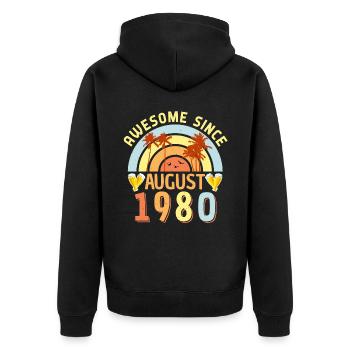 Salutations d’anniversaire pour août 1980 - Veste à capuche bio Premium Unisexe - noir - Dos - Nico (187cm)