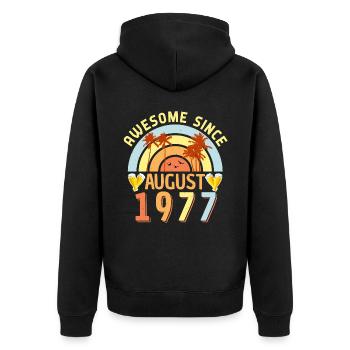 August 1977 Retro - Unisex Premium Bio Zip Hoodie - Schwarz - Hinten - Nico (187cm)
