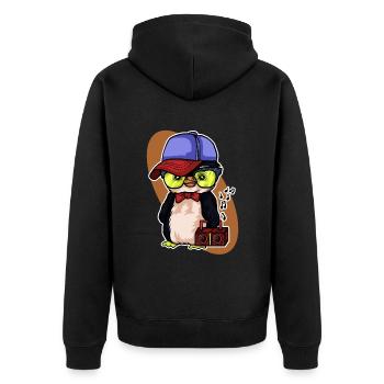 Pinguin Tshirt Kinder Musik Cool Musikbox Musik - Unisex Premium Bio Zip Hoodie - Schwarz - Hinten - Nico (187cm)