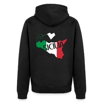 Sizilien Italien Flagge Herz Sicilia - Unisex Premium Bio Zip Hoodie - Schwarz - Hinten - Nico (187cm)
