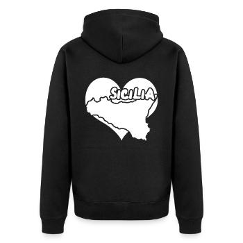 Sizilien Italien Herz Sicilia - Unisex Premium Bio Zip Hoodie - Schwarz - Hinten - Nico (187cm)